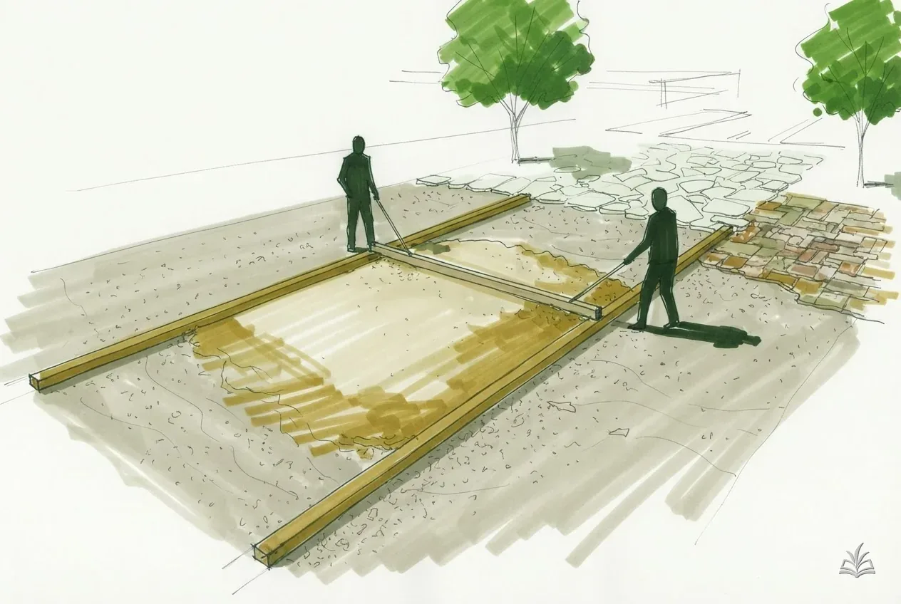 Marker vignette of a board screeding sand between two rails