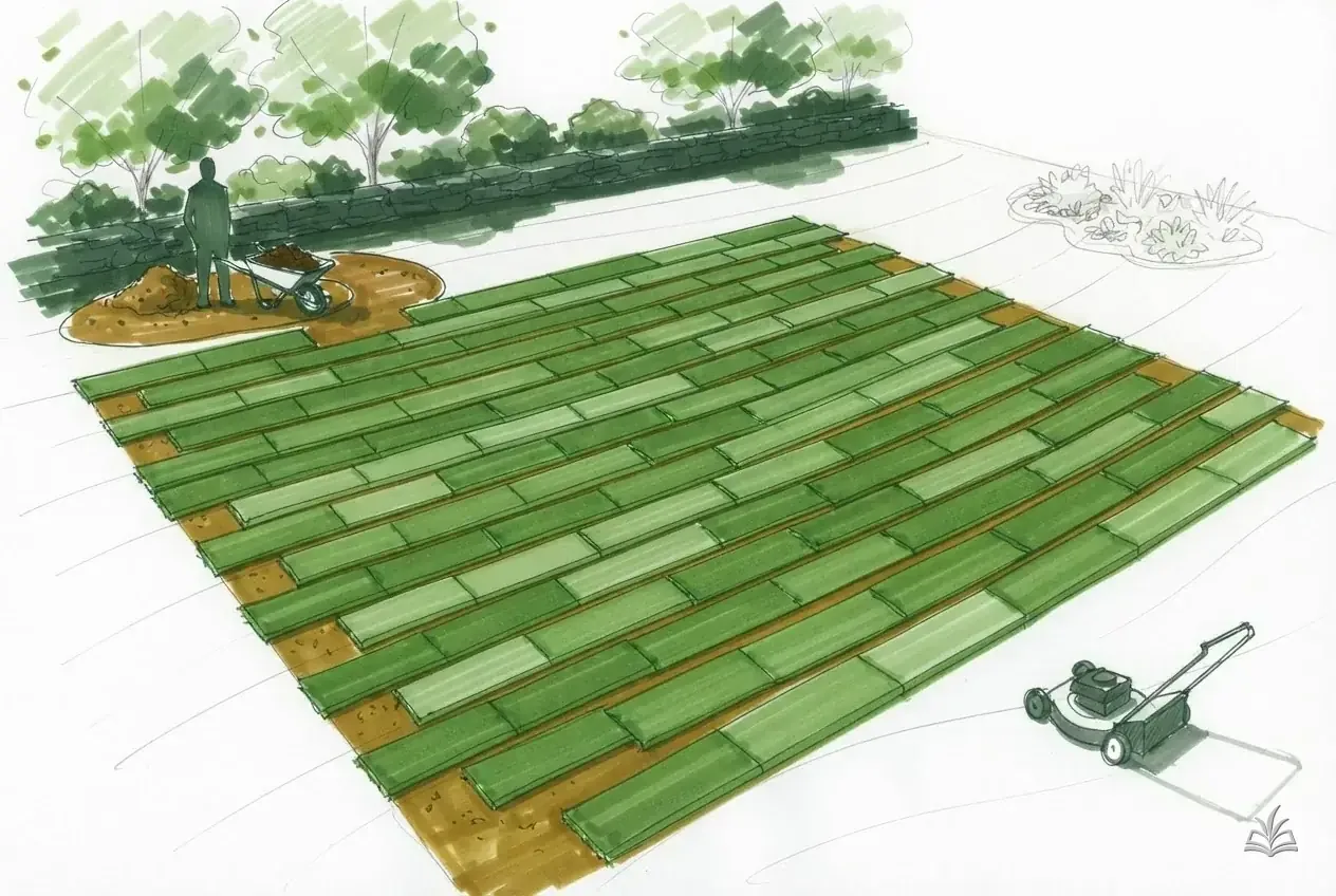 Marker vignette of staggered sod rows with offset seams