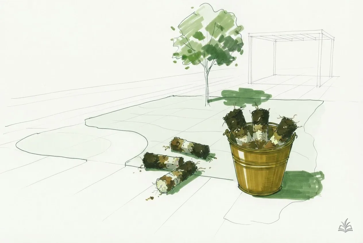 Marker vignette of soil cores from a lawn tipped into a bucket