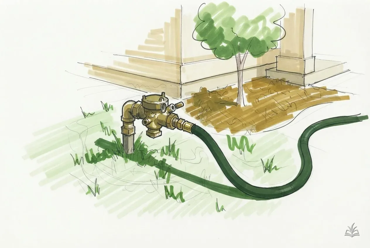 Marker vignette of a compressor hose coupled at a backflow assembly