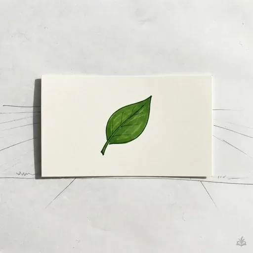 Marker vignette of a single leaf mark inked on a blank business card