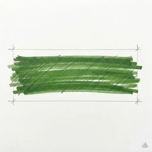 Marker vignette of a heavy horizontal brush bar between ruled pencil baseline and cap-height guides