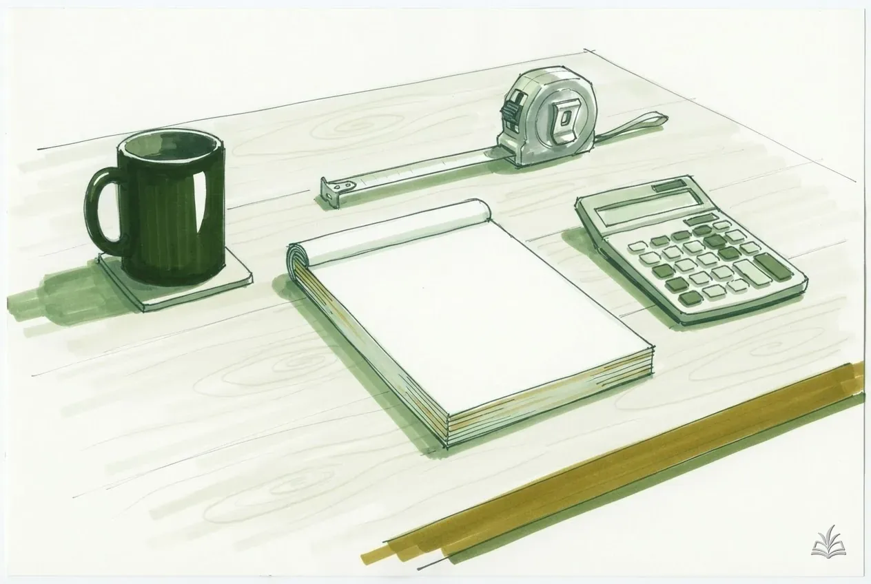 Marker vignette of a blank estimate pad with a tape and calculator